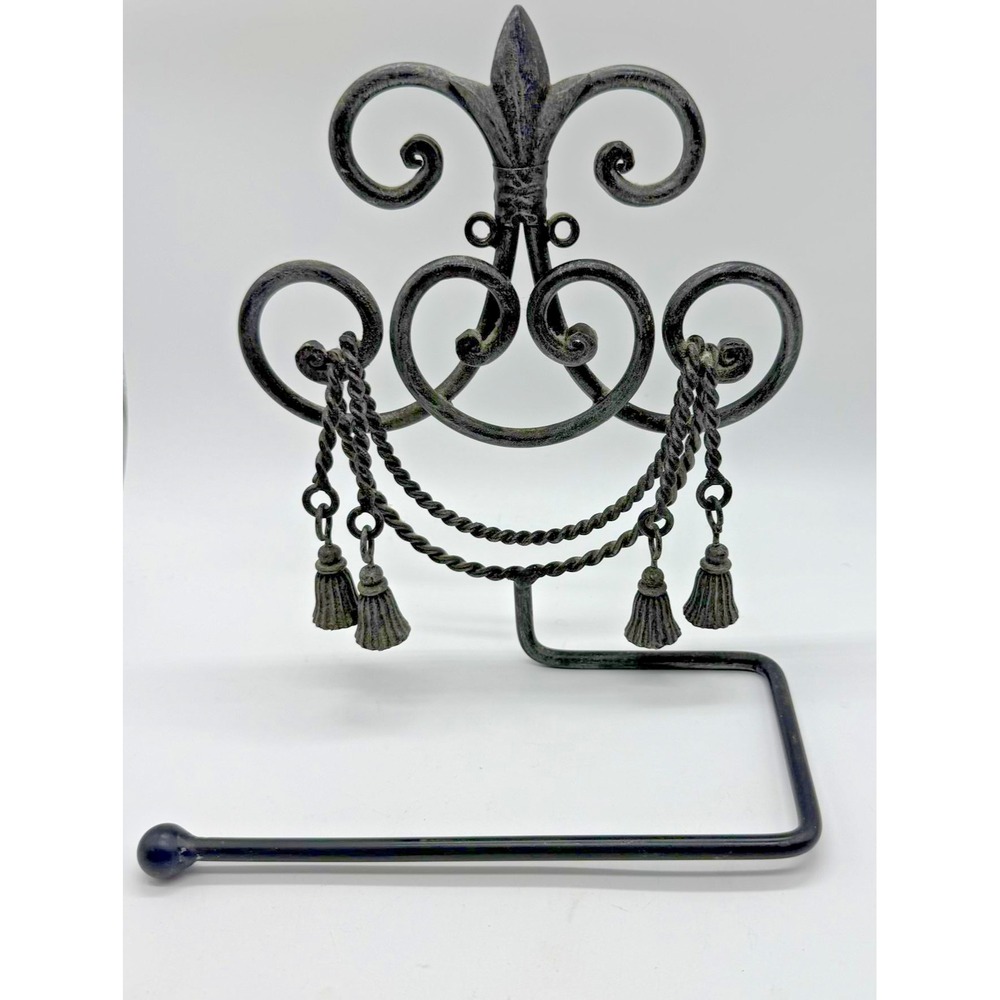 Decorative Metal Scroll Toilet Paper Holder Fleur De Lis‎ Tassel Wall Mount
